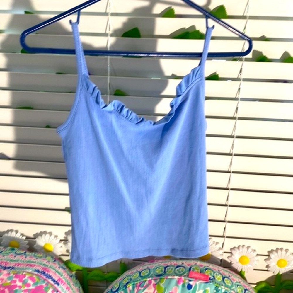 Forever 21 light blue crop top with ruffle décolleté